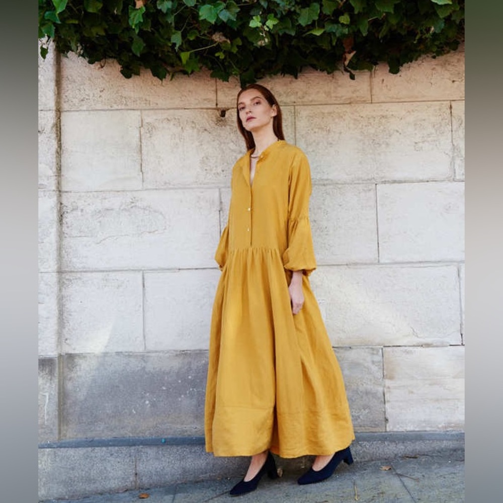 Kamperett Ferou Silk Linen Dress in Marigold